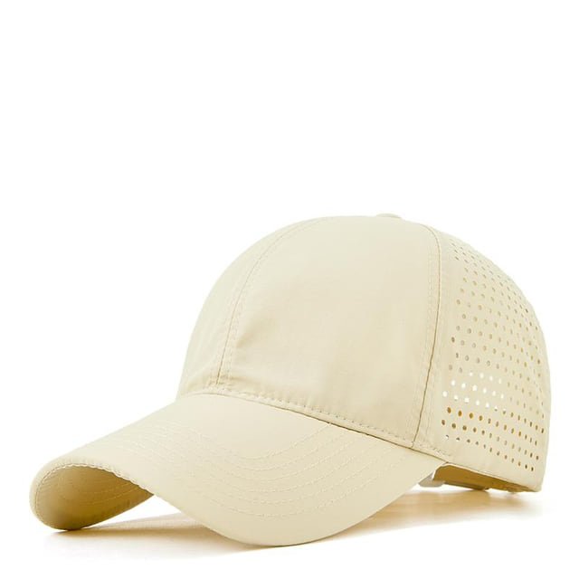 Light beige cap with a curved brim and small perforations in the side panels.