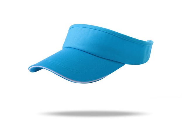 Turquoise open-top visor with a curved brim and a narrow white edge trim.