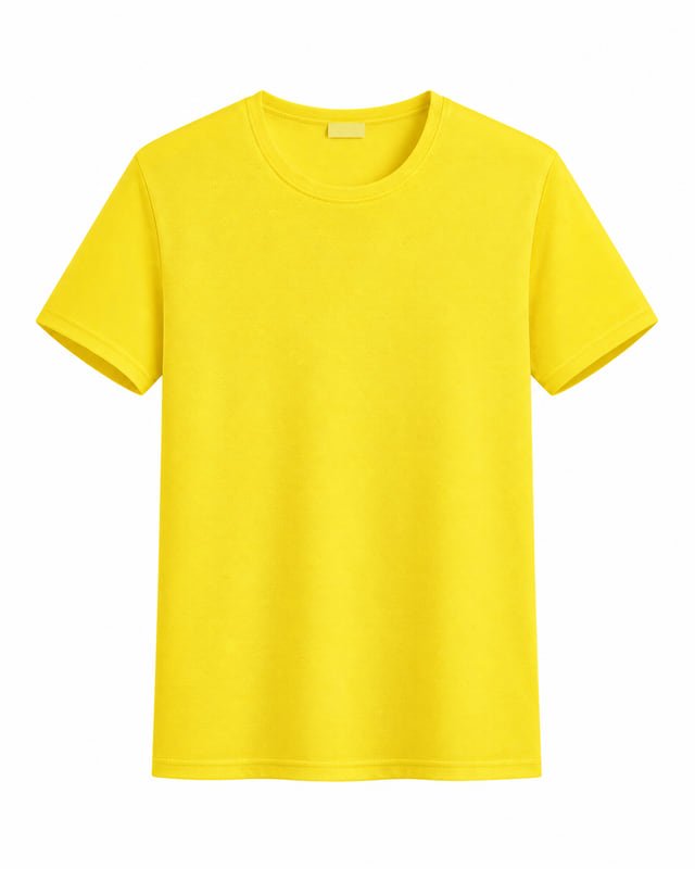 Reference illustration of a yellow short-sleeve crew-neck T-shirt with set-in sleeves and a plain front.